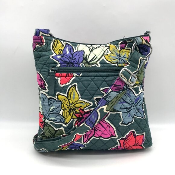 Vera Bradley Green Cotton Falling Flowers Crossbody And Pouch - Picture 2 of 11